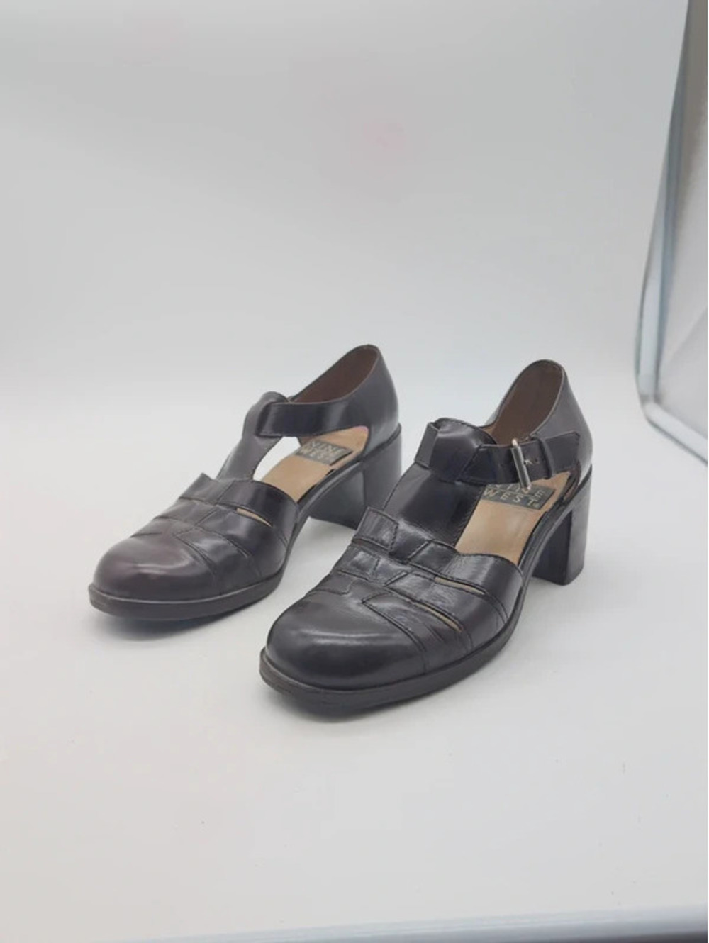 90s Nine West Dark Brown Leather Caged Fisherman Heels 6.5